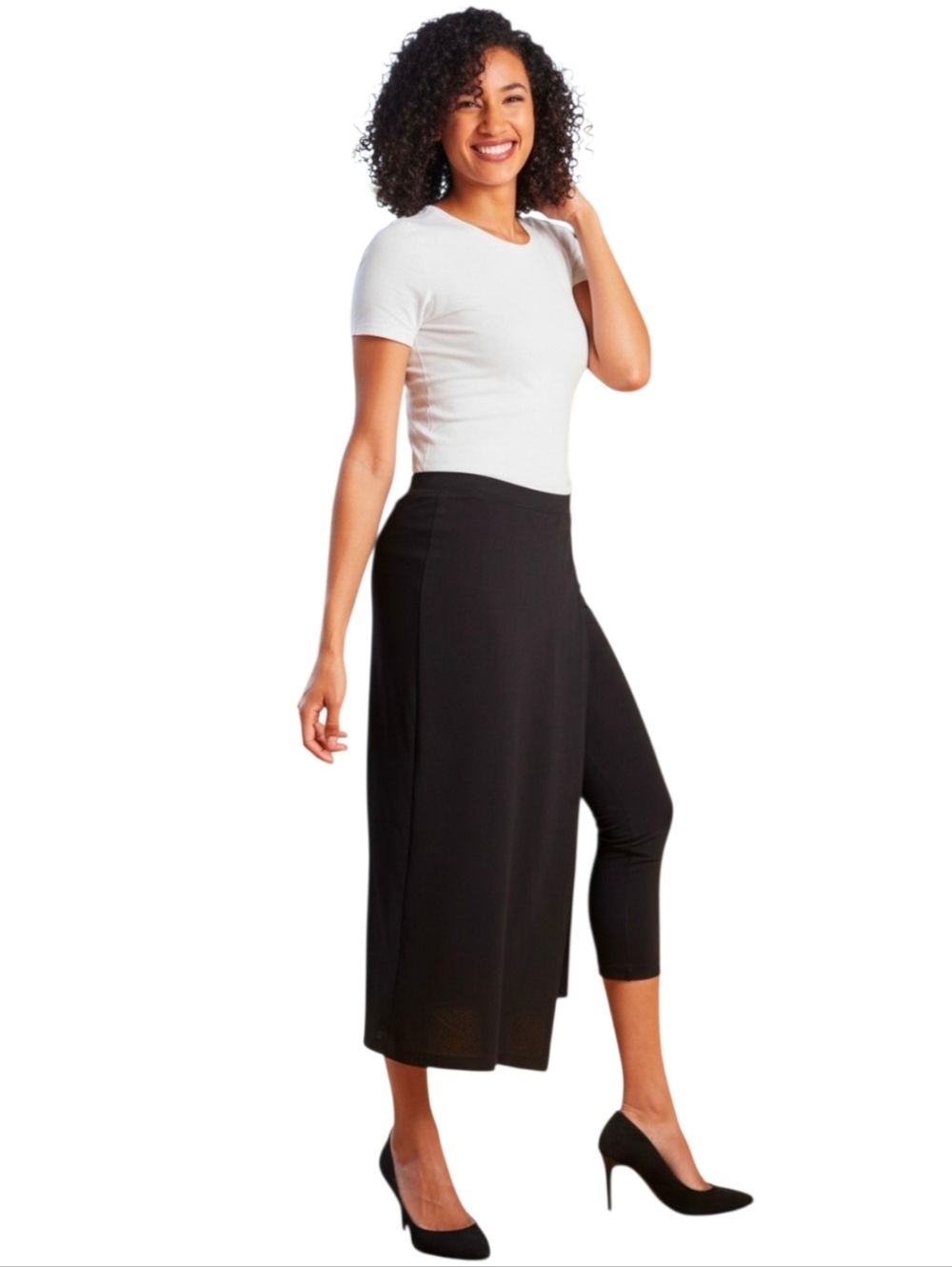 Betabrand Sassiest Capri Midi Skirt Black Pull On Stretch Waist Modest Pants